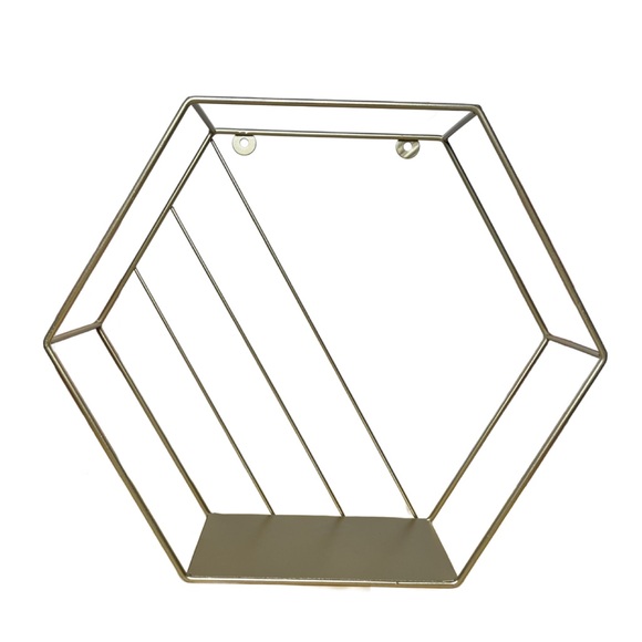 2 Gold Modern Geometric Hexagon Shaped Floating Wall Shelves (Different Sizes) - Picture 10 of 15